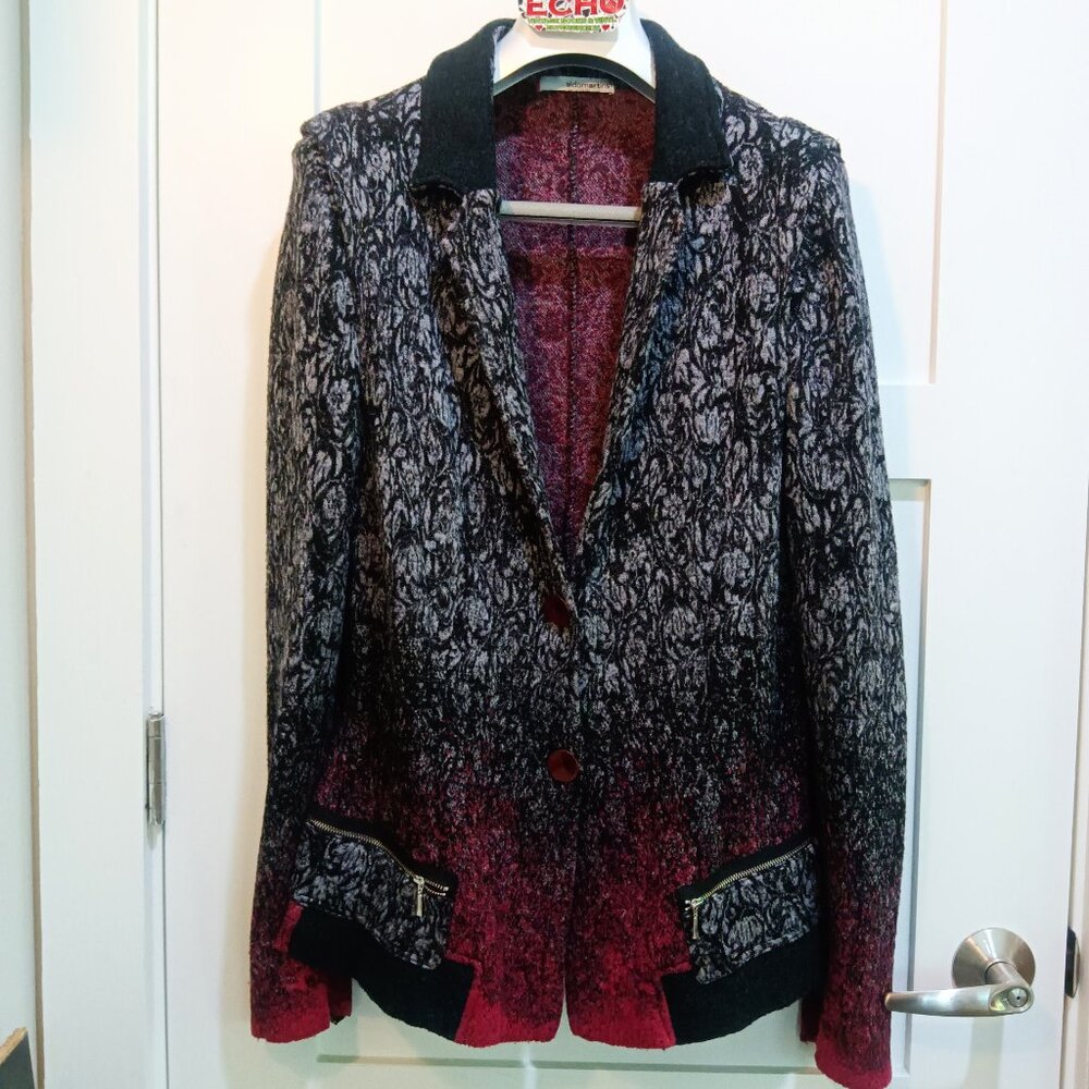 Aldo Martins Floral Knit Wool Blend Blazer with Zipper Sleeves and Pockets